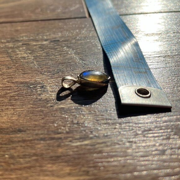 Petite Blue Flash *Labradorite* Pendant | Marquise Shaped | Sterling Silver - Picture 8 of 12